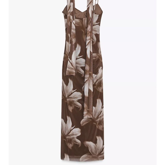 Zara Brown Floral Maxi Dress - Picture 5 of 8